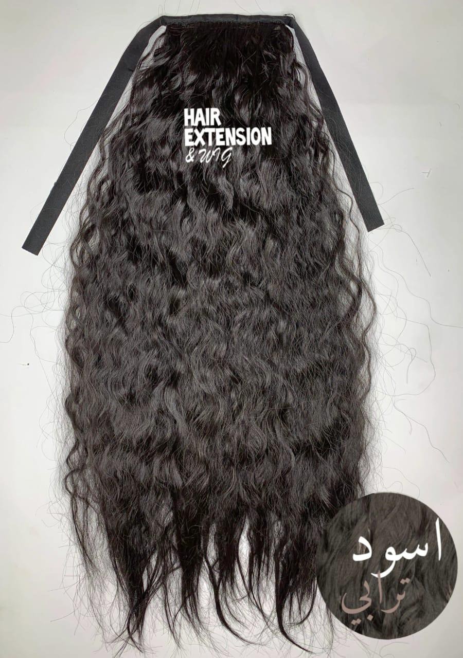 Long soft curly tied clip ponytail 170G 28" black product-image