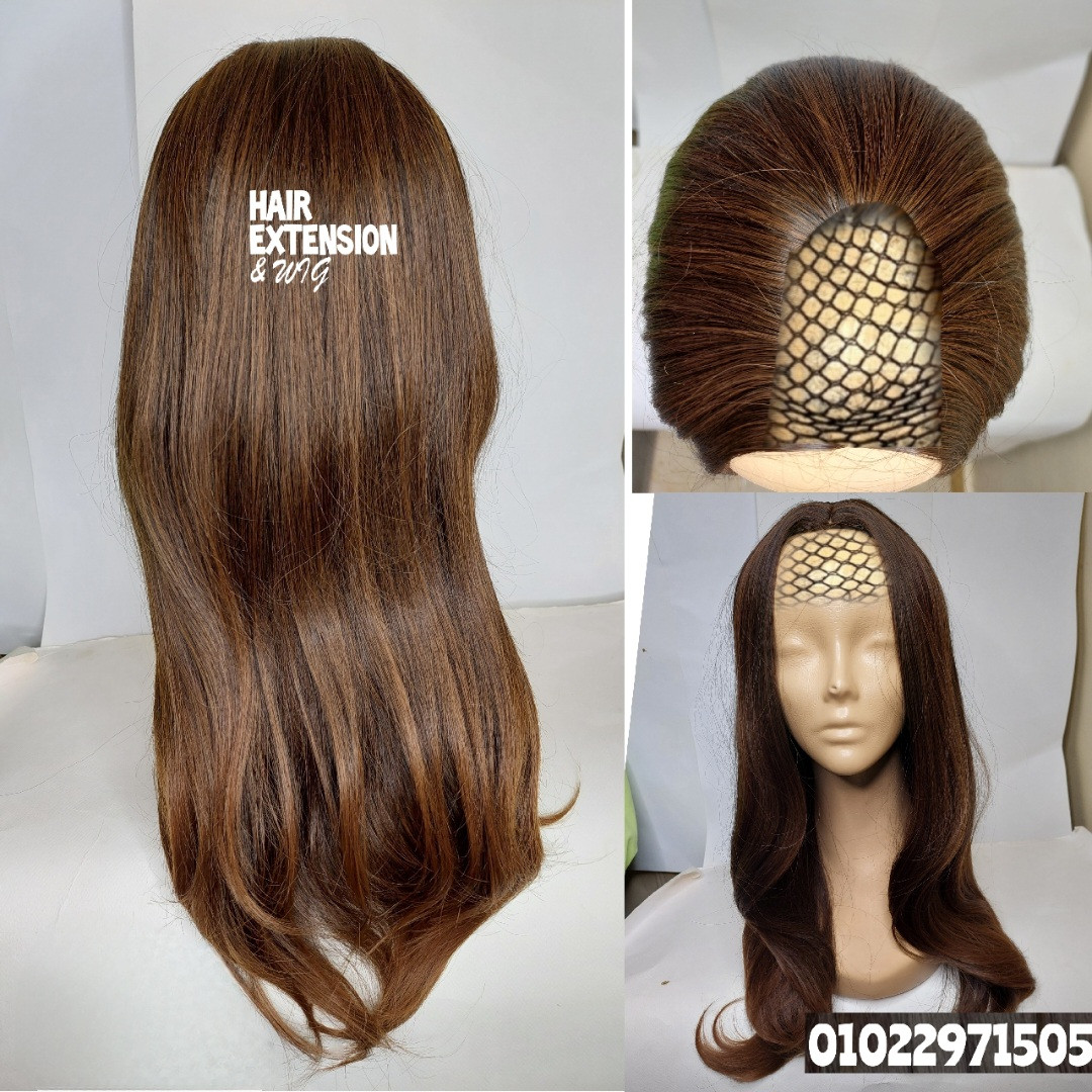 Straight light wavy "28 inch " 230gm dark brown highlights (T12) U Part Wig product-image