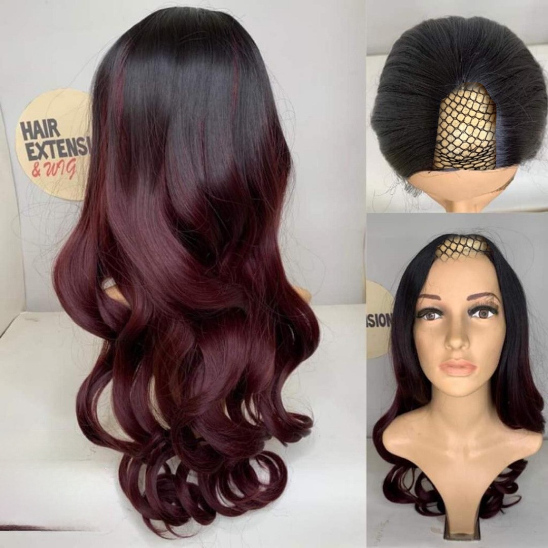 Wavy 230gram "28 inch" mixed black & burgundy (sht45) U_Part_Wig product-image
