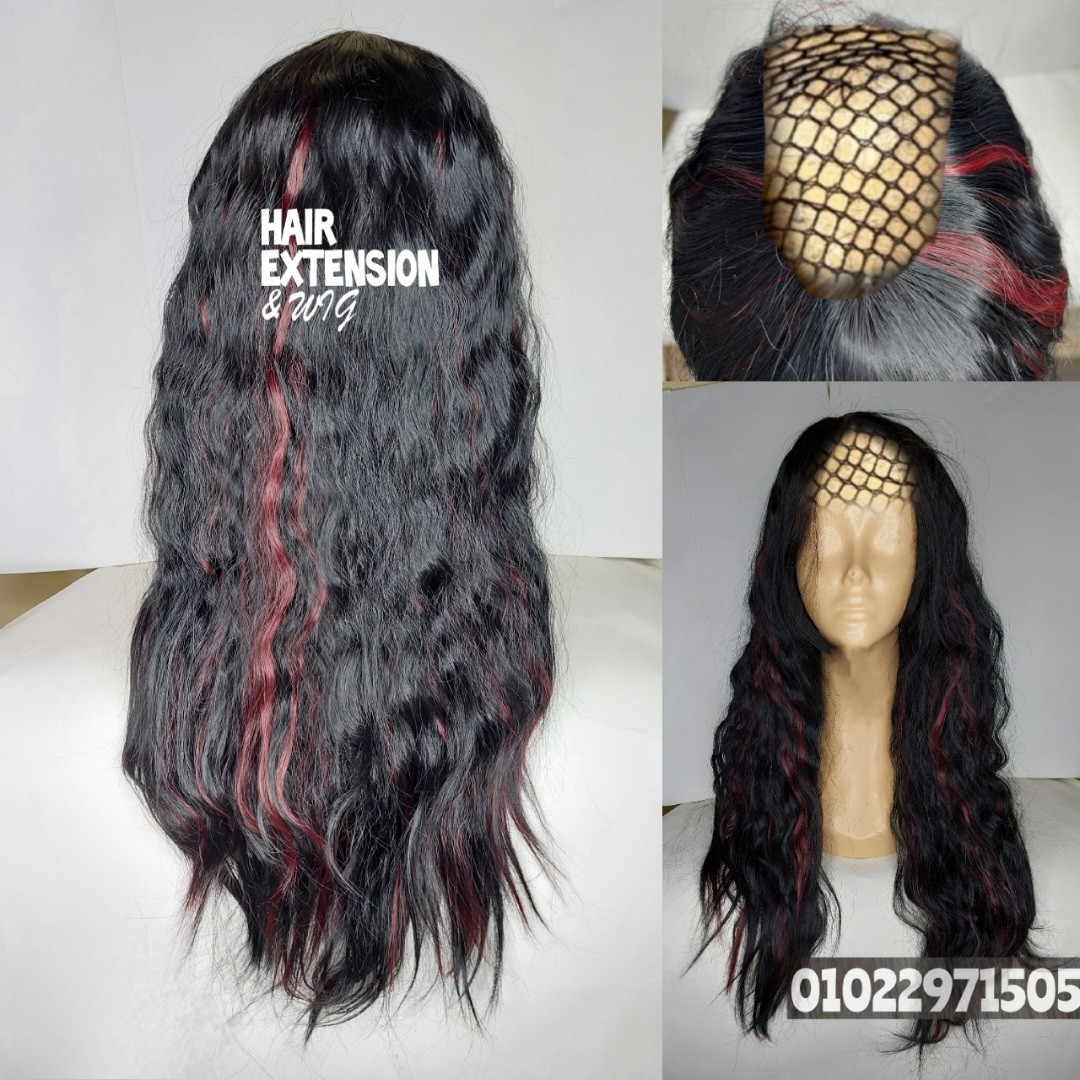 Wavy "30 inch " 240gm black with burgundy highlights (1h35) U Part Wig product-image